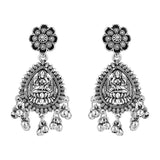 Ethnic Silver Oxidised Afghani Style Floral Design Temple Earrings For Womens