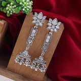 Ethnic Silver Oxidised Afghani Style Lotus Design Jhumka Earrings For Womens