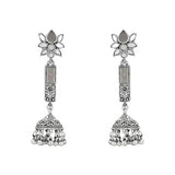 Ethnic Silver Oxidised Afghani Style Lotus Design Jhumka Earrings For Womens