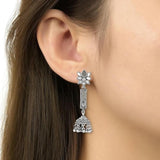 Ethnic Silver Oxidised Afghani Style Lotus Design Jhumka Earrings For Womens