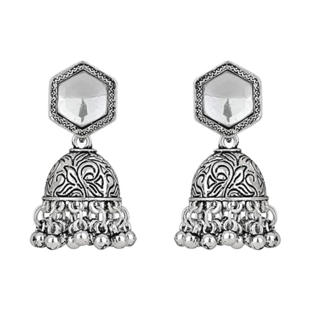 Navratri Ethnic Silver Oxidised Afghani Style Trending Jhumka Earrings For Womens And Girls