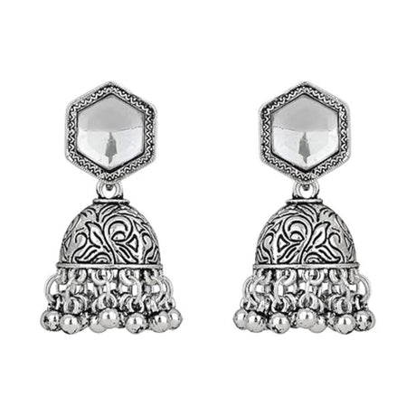 Navratri Ethnic Silver Oxidised Afghani Style Trending Jhumka Earrings For Womens And Girls