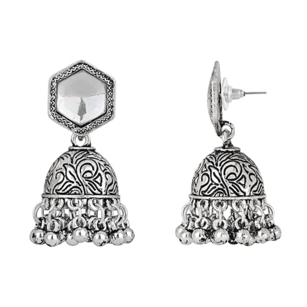 Navratri Ethnic Silver Oxidised Afghani Style Trending Jhumka Earrings For Womens And Girls