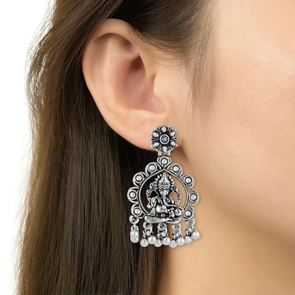 Ethnic Design Silver Oxidised Afghani Style Lightweight Festive Occasional Wear Earrings For Womens