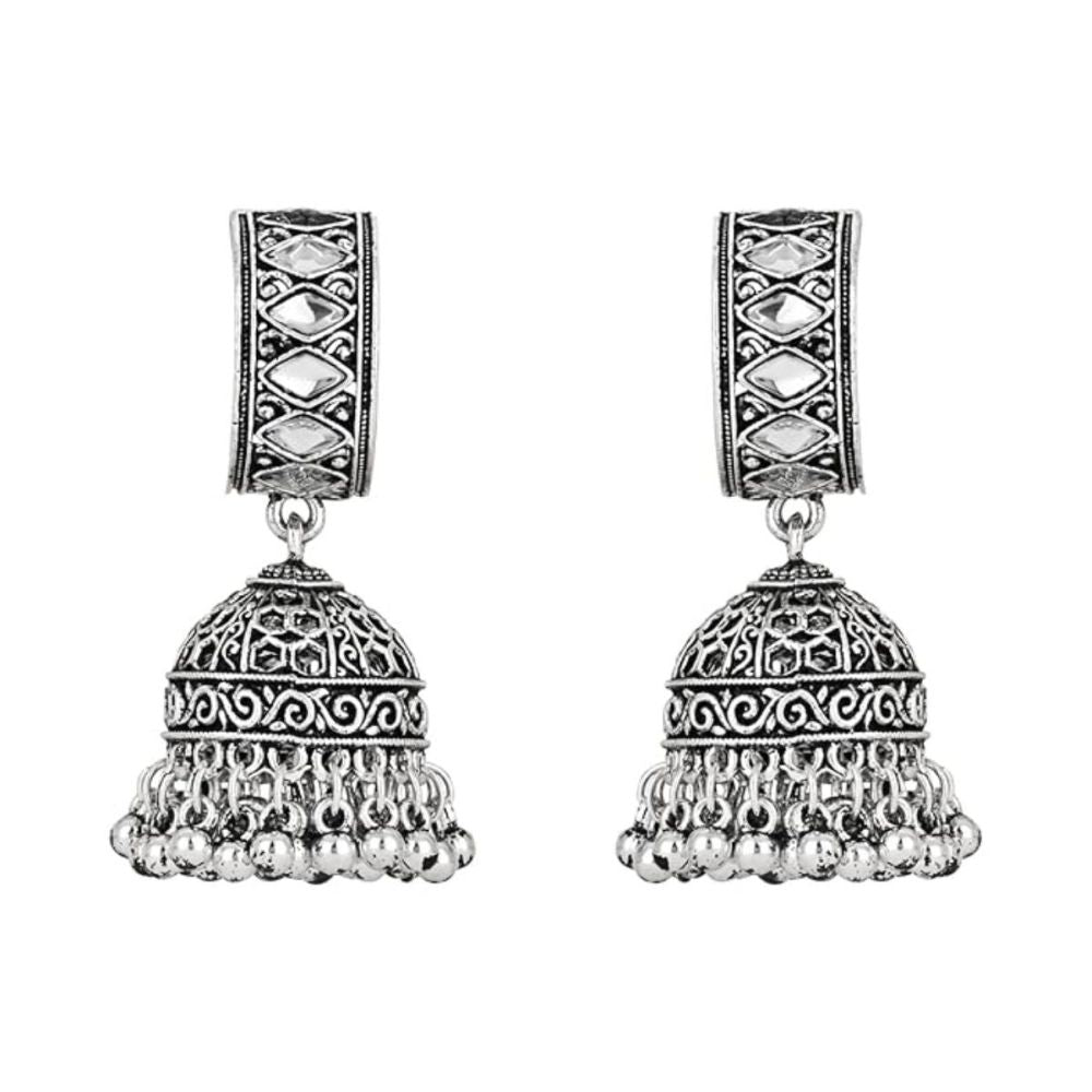 Ethnic Silver Oxidised Afghani Style Trending Jhumka Earrings For Womens