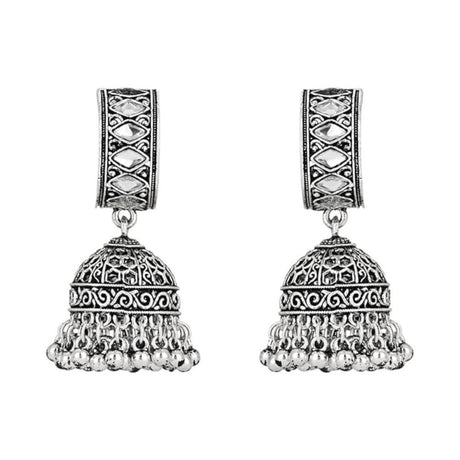 Ethnic Silver Oxidised Afghani Style Trending Jhumka Earrings For Womens