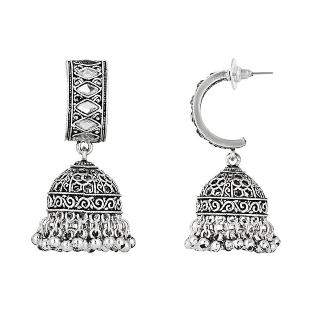 Ethnic Silver Oxidised Afghani Style Trending Jhumka Earrings For Womens