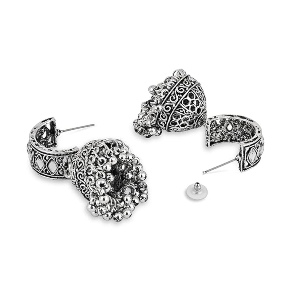 Ethnic Silver Oxidised Afghani Style Trending Jhumka Earrings For Womens