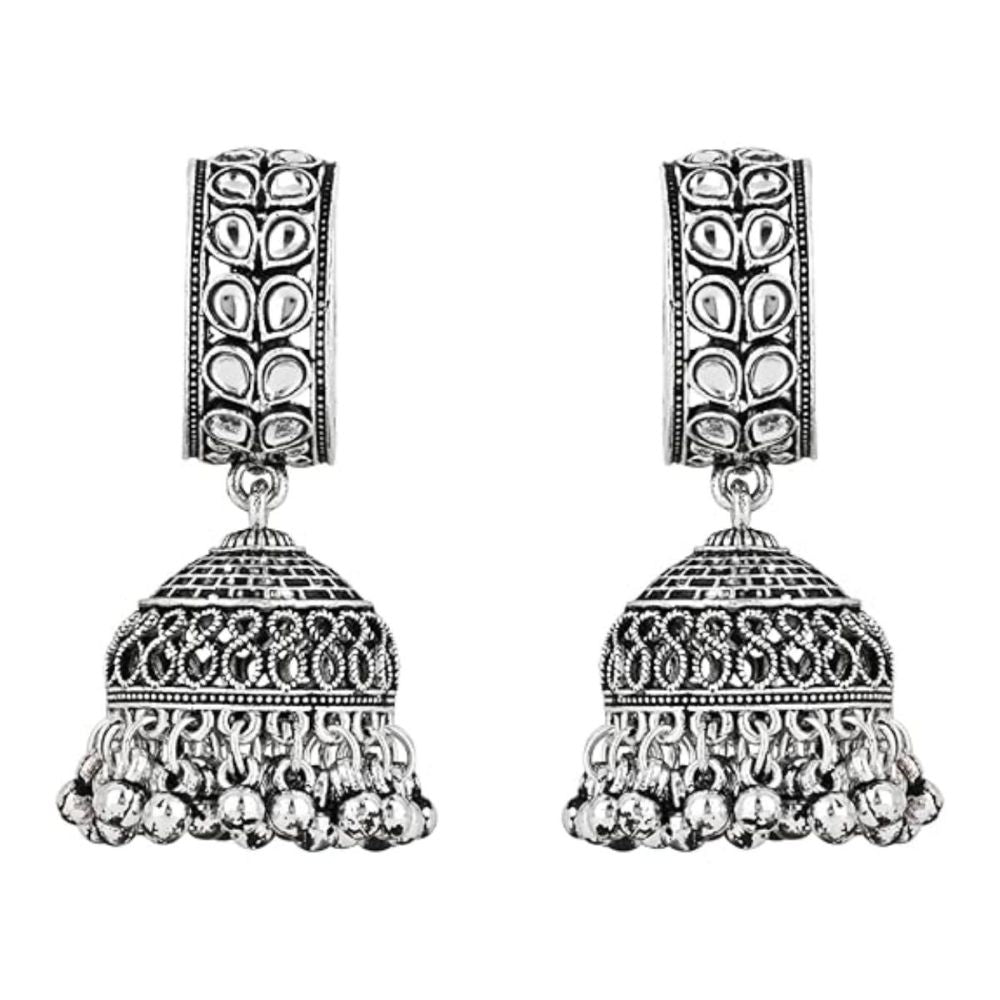 Ethnic Silver Oxidised Afghani Style Trending Jhumka Earrings For Womens