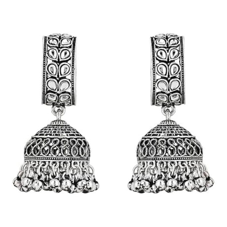 Ethnic Silver Oxidised Afghani Style Trending Jhumka Earrings For Womens