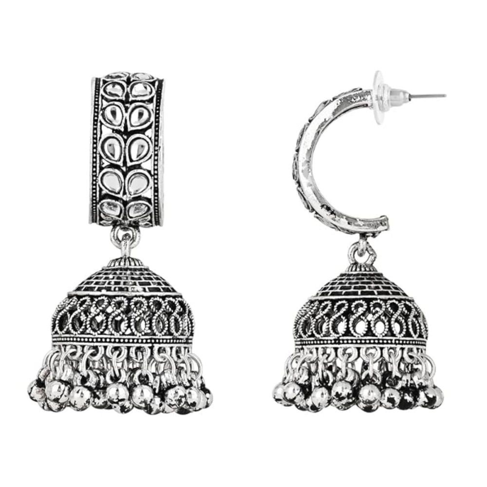 Ethnic Silver Oxidised Afghani Style Trending Jhumka Earrings For Womens