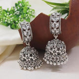 Navratri Ethnic Silver Oxidised Afghani Style Trending Jhumka Earrings For Womens And Girls