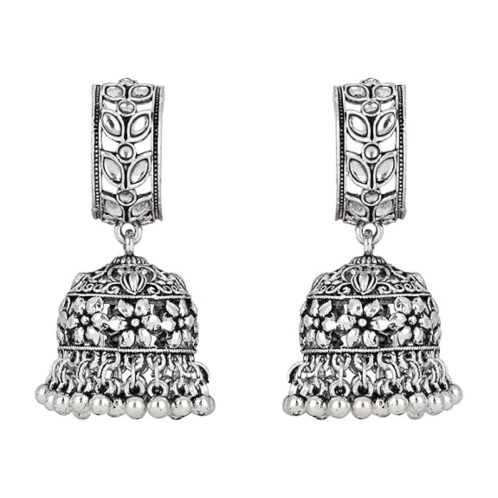 Navratri Ethnic Silver Oxidised Afghani Style Trending Jhumka Earrings For Womens And Girls