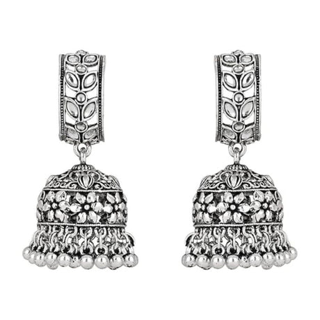 Navratri Ethnic Silver Oxidised Afghani Style Trending Jhumka Earrings For Womens And Girls