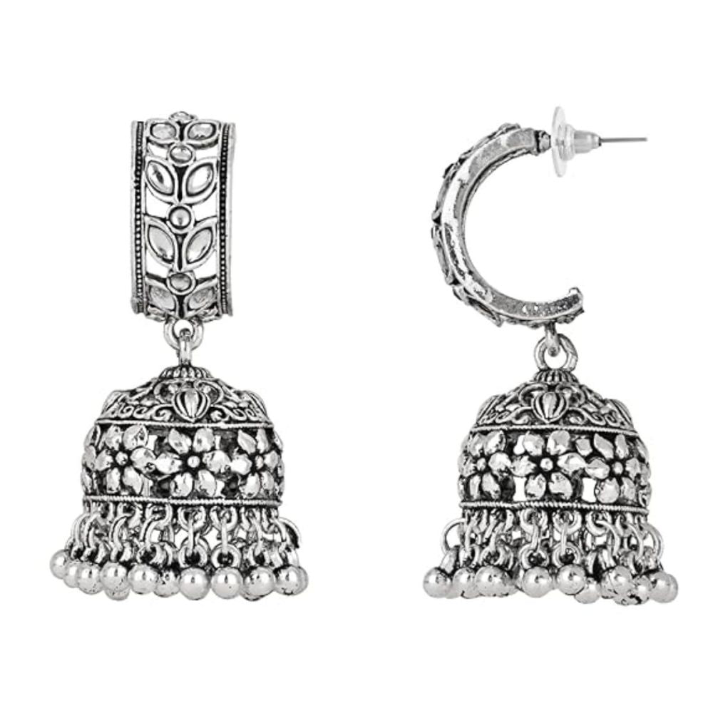 Navratri Ethnic Silver Oxidised Afghani Style Trending Jhumka Earrings For Womens And Girls