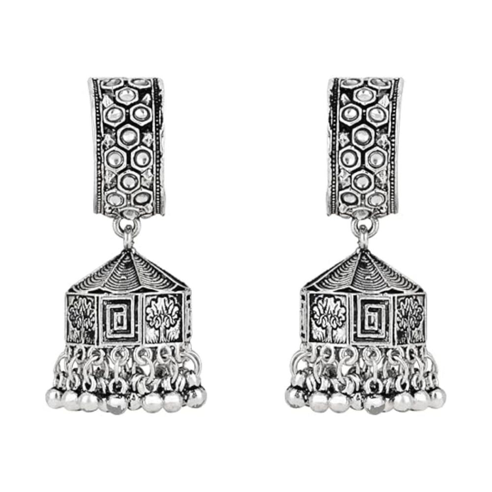 Navratri Ethnic Silver Oxidised Afghani Style Trending Jhumka Earrings For Womens And Girls