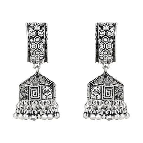 Navratri Ethnic Silver Oxidised Afghani Style Trending Jhumka Earrings For Womens And Girls