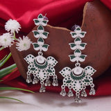 Silver Oxidised Meenakari Floral Leaf Design Dangle Earrings For Womens