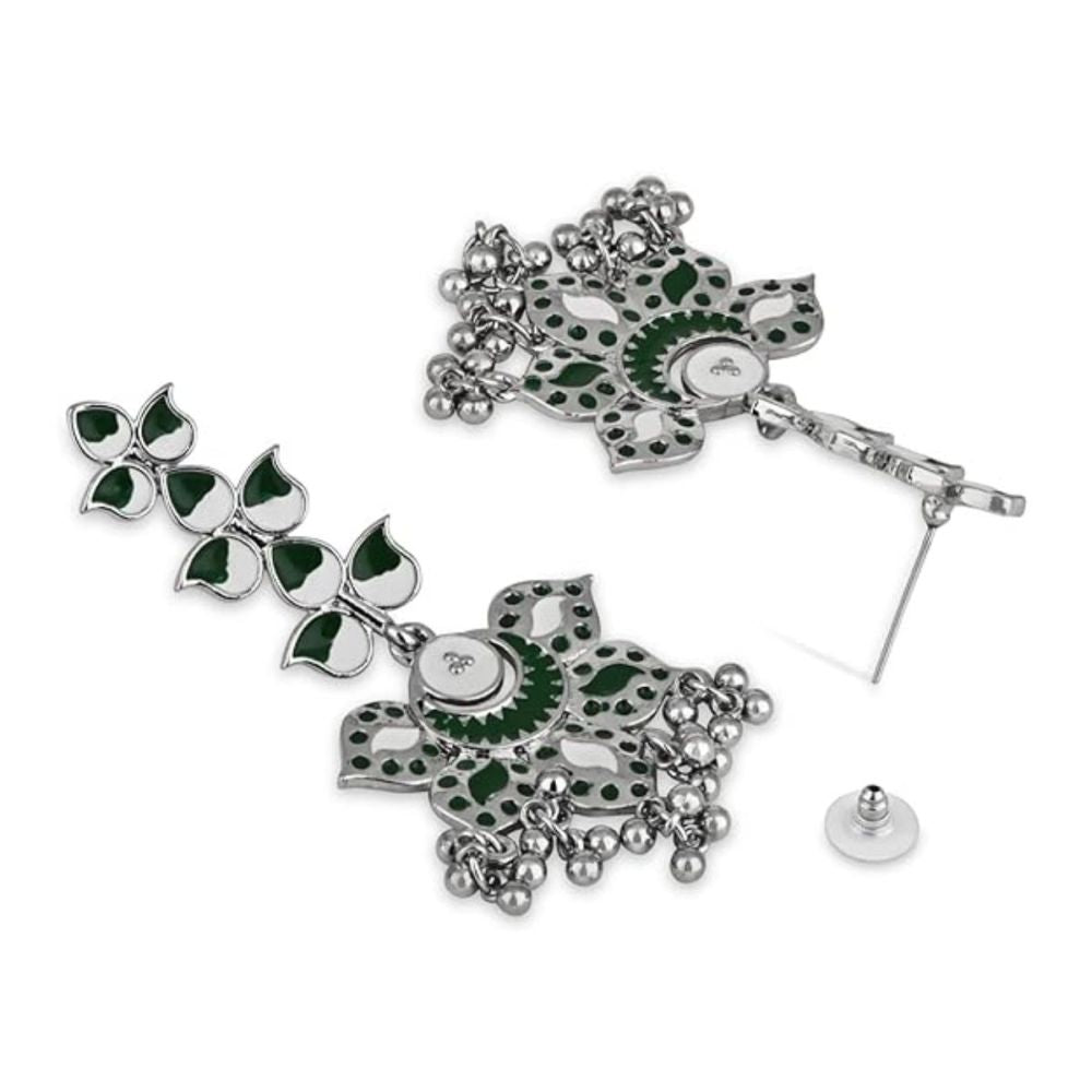 Silver Oxidised Meenakari Floral Leaf Design Dangle Earrings For Womens