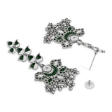 Silver Oxidised Meenakari Floral Leaf Design Dangle Earrings For Womens