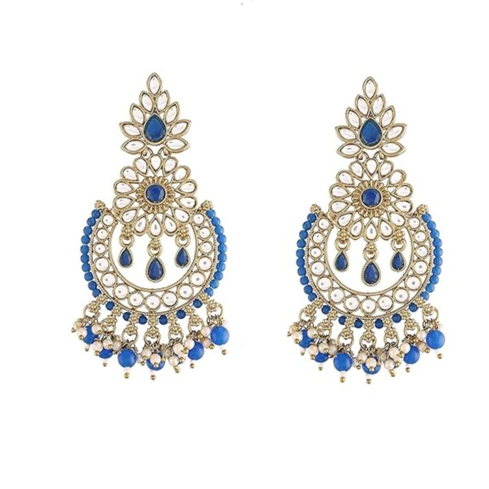 Gold Plated Kundan And Pearl Chandbali Earrings For Womens