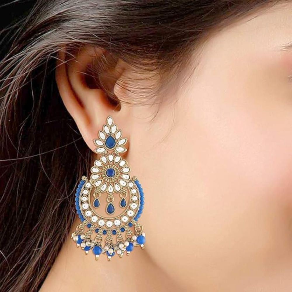 Gold Plated Kundan And Pearl Chandbali Earrings For Womens