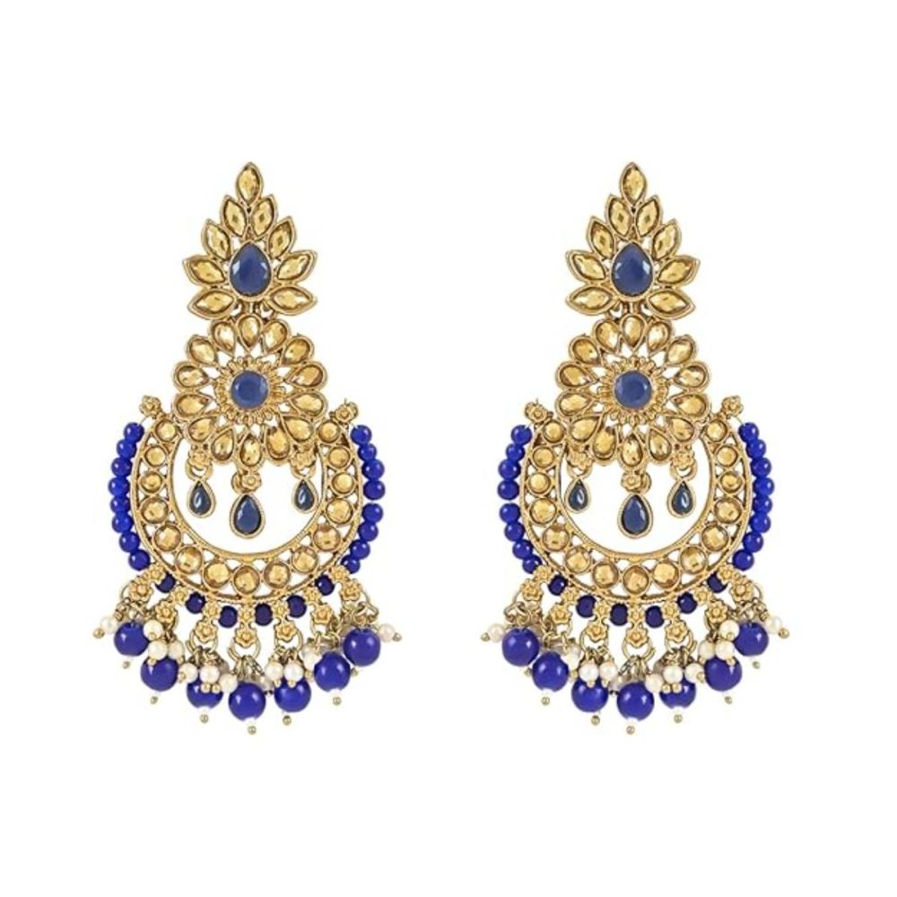 Gold Plated Kundan And Pearl Chandbali Earrings For Womens