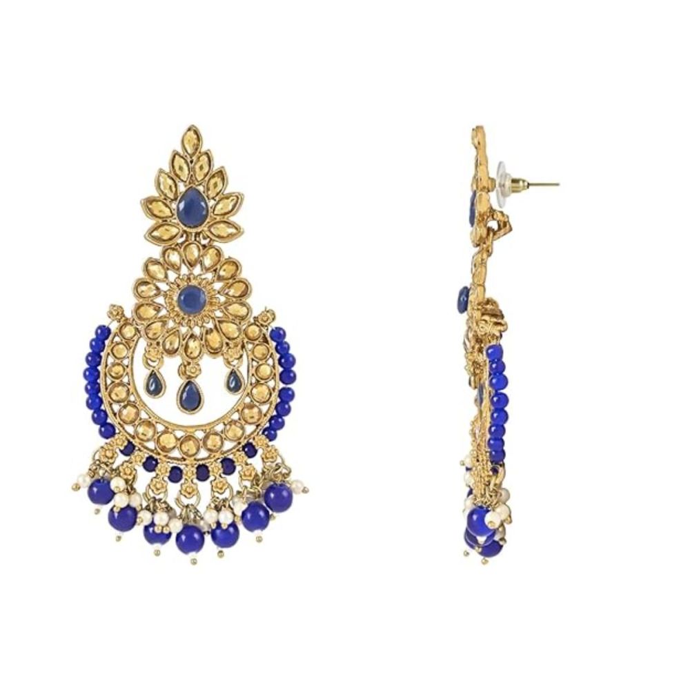 Gold Plated Kundan And Pearl Chandbali Earrings For Womens