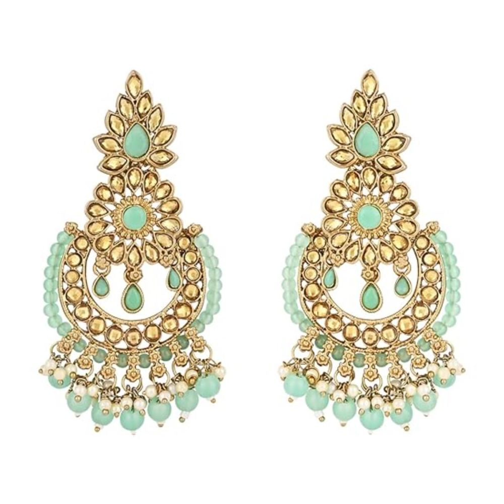 Gold Plated Kundan And Pearl Chandbali Earrings For Womens