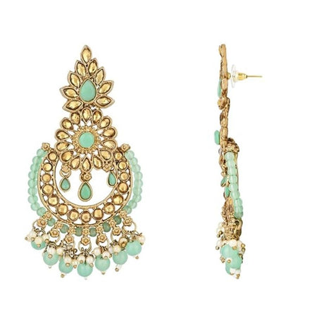 Gold Plated Kundan And Pearl Chandbali Earrings For Womens