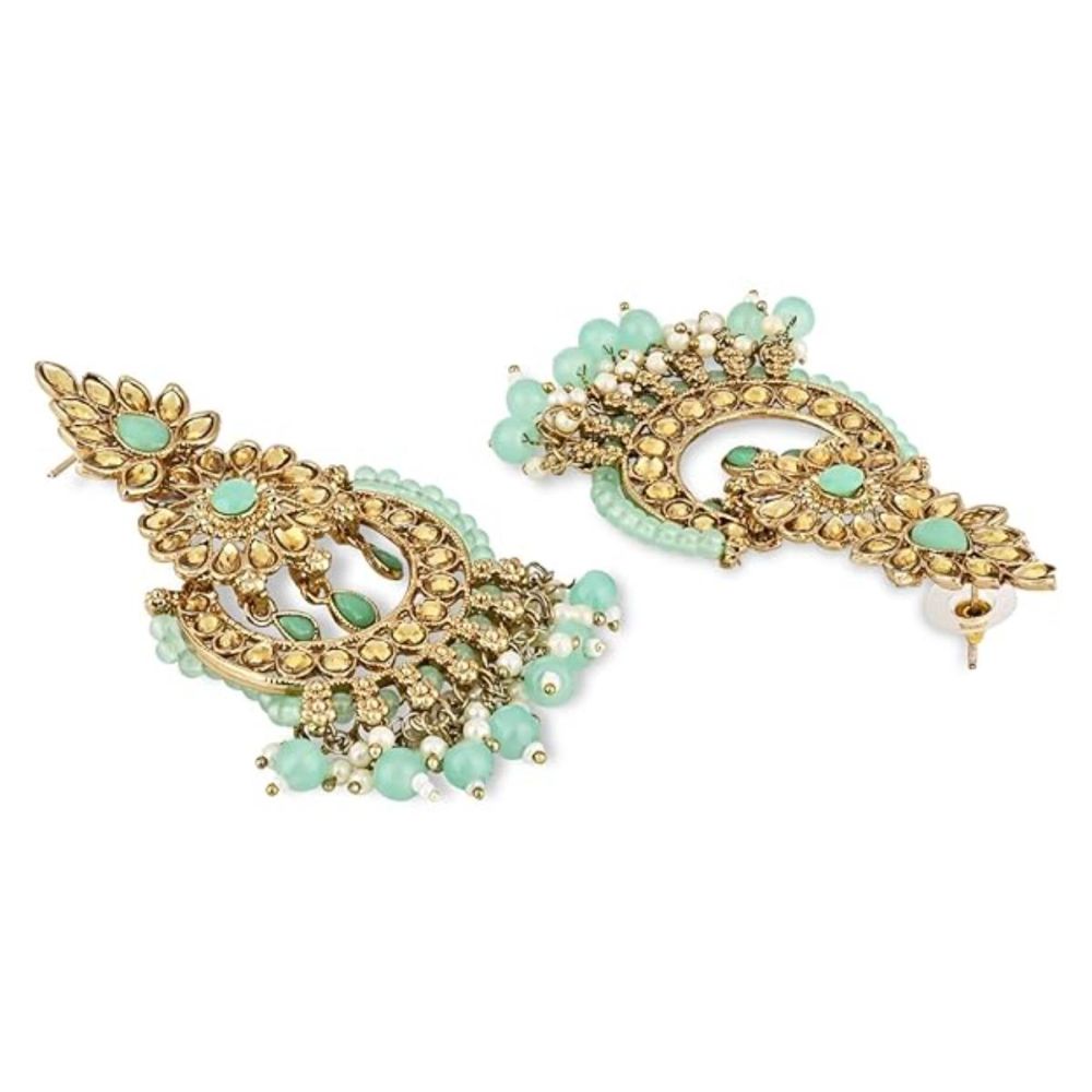 Gold Plated Kundan And Pearl Chandbali Earrings For Womens