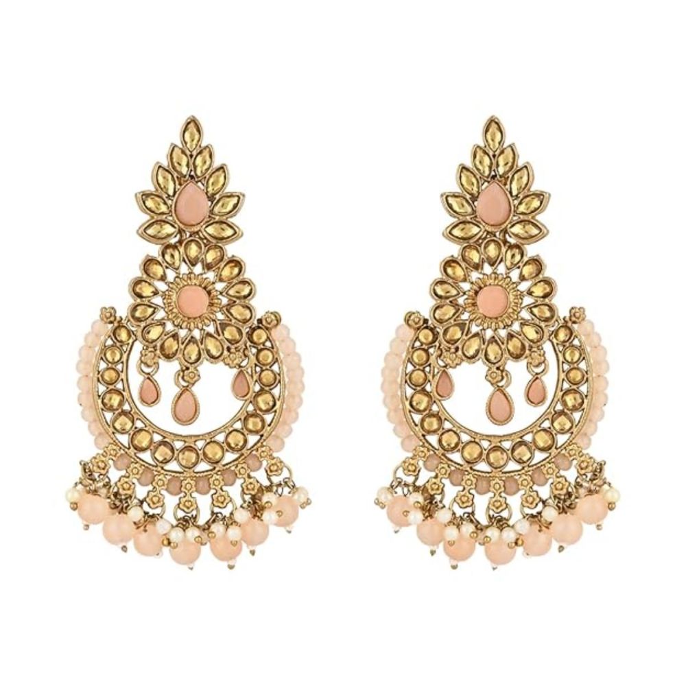 Gold Plated Kundan And Pearl Chandbali Earrings For Womens