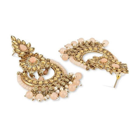 Gold Plated Kundan And Pearl Chandbali Earrings For Womens