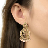 Gold Plated Kundan And Pearl Chandbali Earrings For Womens