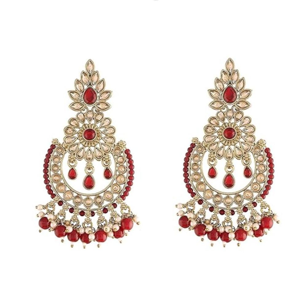 Gold Plated Kundan And Pearl Chandbali Earrings For Womens