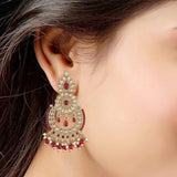 Gold Plated Kundan And Pearl Chandbali Earrings For Womens