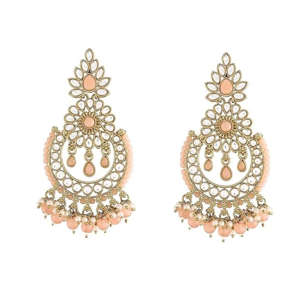 Gold Plated Kundan And Pearl Chandbali Earrings For Womens