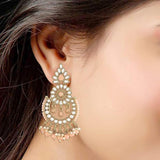 Gold Plated Kundan And Pearl Chandbali Earrings For Womens