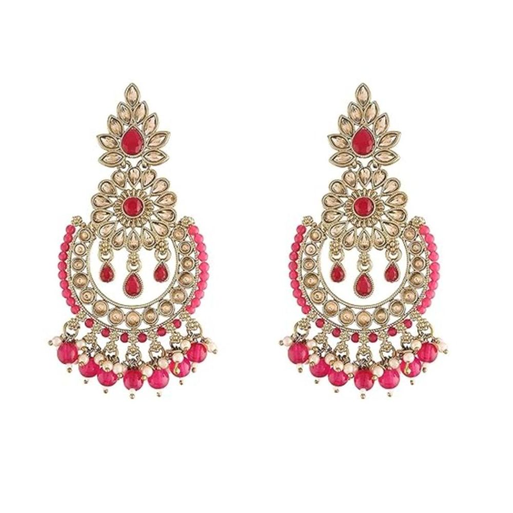 Gold Plated Kundan And Pearl Chandbali Earrings For Womens