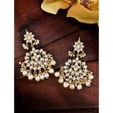 Gold Plated Kundan And Pearl Chandbali Earrings For Womens