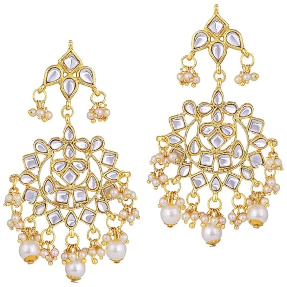 Gold Plated Kundan And Pearl Chandbali Earrings For Womens