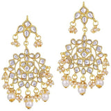 Gold Plated Kundan And Pearl Chandbali Earrings For Womens