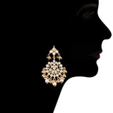 Gold Plated Kundan And Pearl Chandbali Earrings For Womens