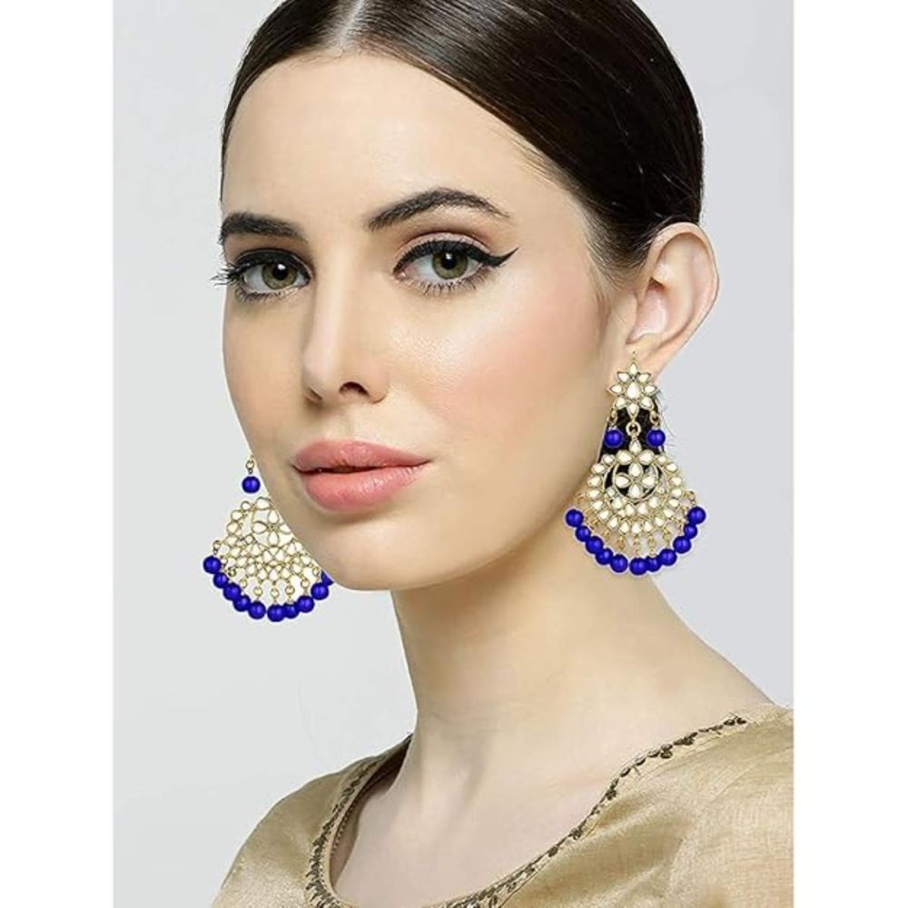 Gold Plated Kundan And Pearl Chandbali Earrings For Womens