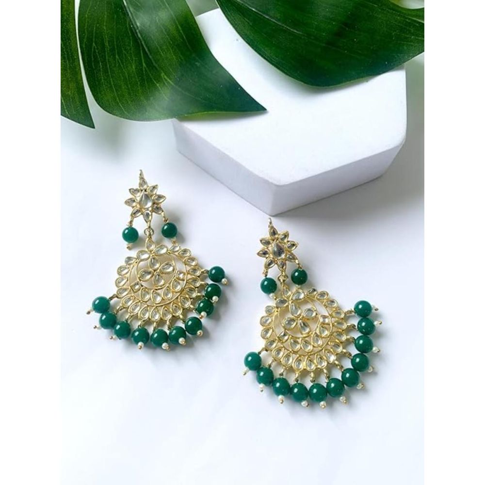 Gold Plated Kundan And Pearl Chandbali Earrings For Womens