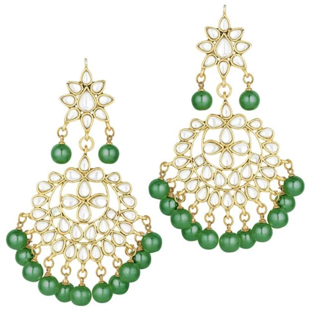 Gold Plated Kundan And Pearl Chandbali Earrings For Womens