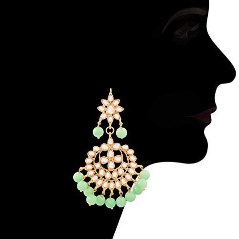 Gold Plated Kundan And Pearl Chandbali Earrings For Womens