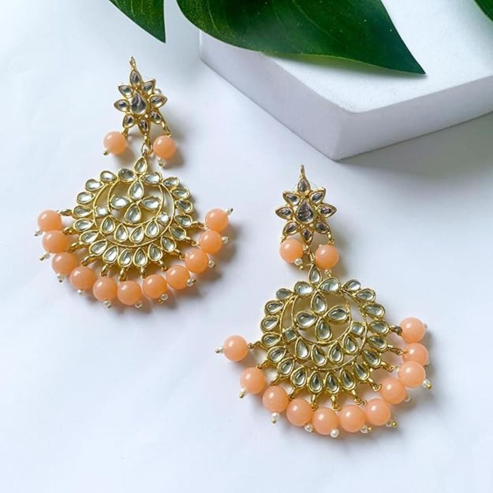 Gold Plated Kundan And Pearl Chandbali Earrings For Womens