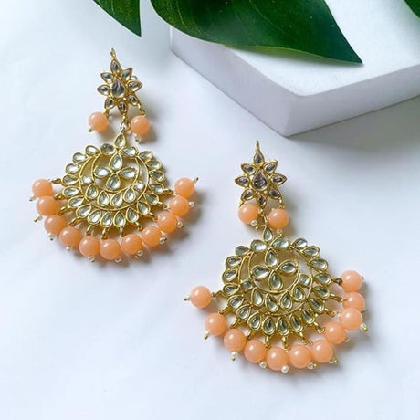 Gold Plated Kundan And Pearl Chandbali Earrings For Womens