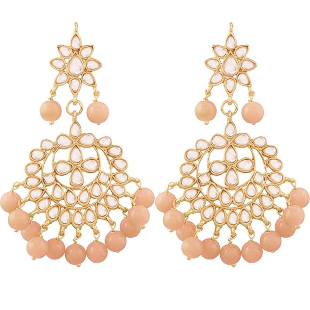 Gold Plated Kundan And Pearl Chandbali Earrings For Womens